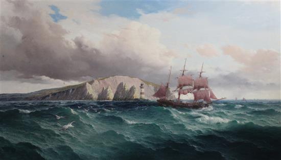W. Bradley F.S.Sc (fl.1872-1889) Merchant ship off The Needles 23 x 40in.